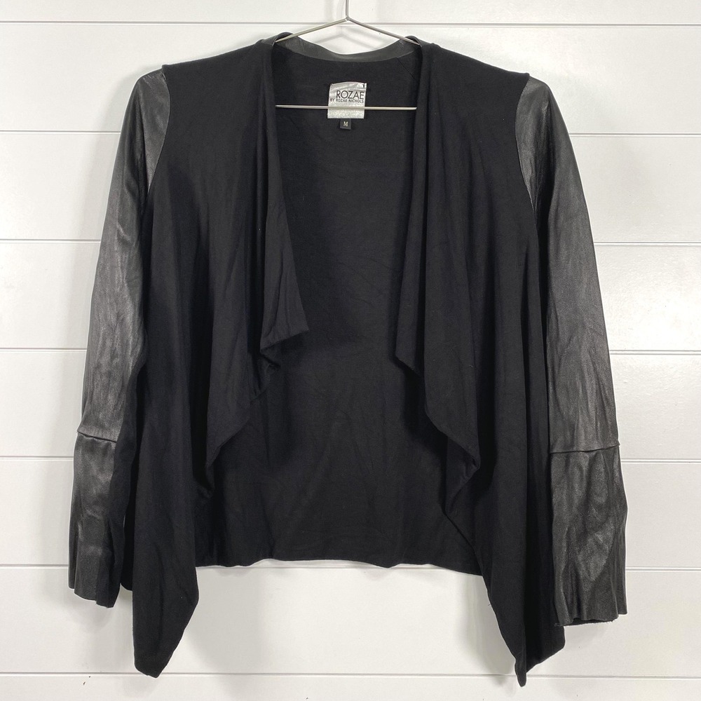 Rozae by‎ Rozae Nichols Jacket Womens Medium Leather Sleeve Open Front Made USA